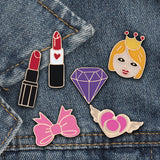 Brooch Pins Girl Cosmetics Lipstick Bow Love Wings Purple